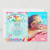 Invitación Girls Pool Party Birthday – Pink & Teal 招待状 (正面)