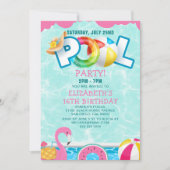 Invitación Girls Pool Party Birthday – Pink & Teal 招待状 (正面)