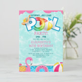 Invitación Girls Pool Party Birthday – Pink & Teal 招待状 (スタンド正面)