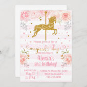 Invitación Gold carousel horse birthday invitation 招待状 (正面/裏面)