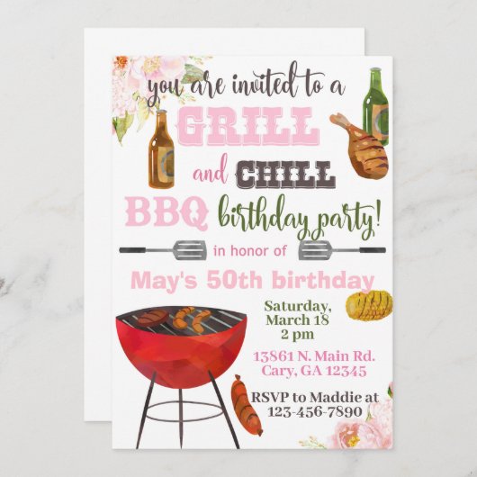 Invitación Grill & Chill BBQ誕生日の招待状。 招待状 (正面/裏面)