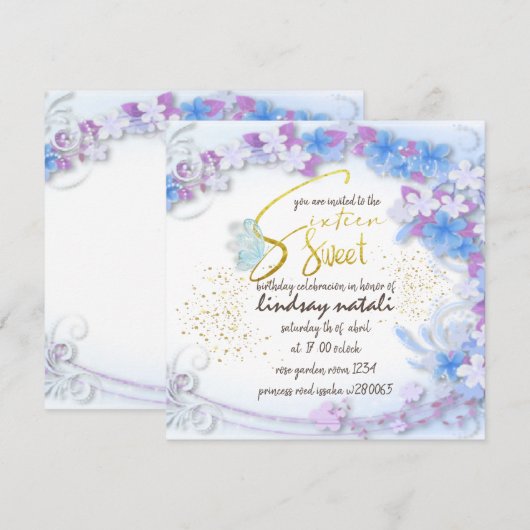Invitación Invitation de cumpleaños dieciséis per 招待状 (正面/裏面)