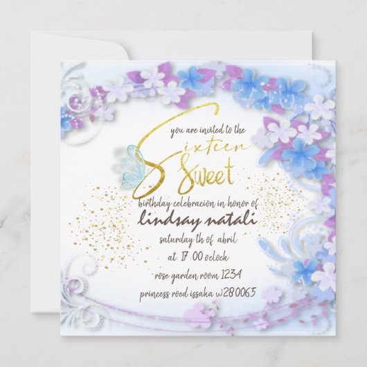 Invitación Invitation de cumpleaños dieciséis per 招待状 (正面)