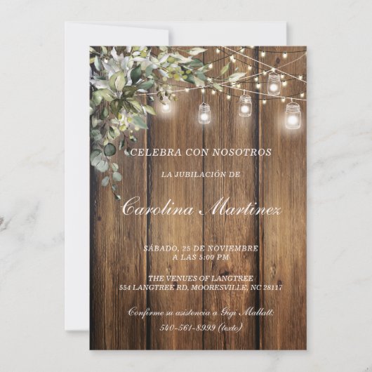 Invitacion Jubilacion Rustica Luces | Printable 招待状 (正面)