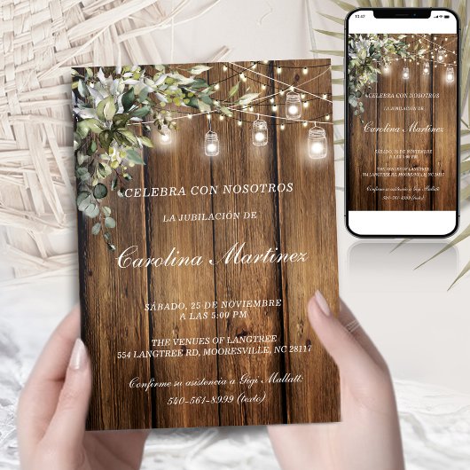 Invitacion Jubilacion Rustica Luces | Printable 招待状