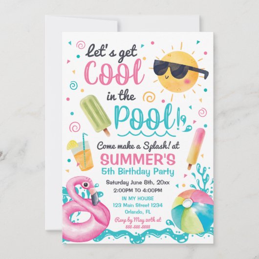 Invitación Let's get cool in the Pool birthday inv 招待状 (正面)