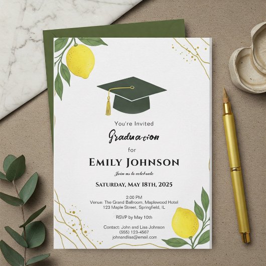 Invitación Mediterranean Lemon Graduation Invitati 招待状
