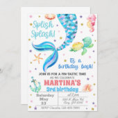 Invitación Mermaid birthday invitation, sea turtle 招待状 (正面/裏面)