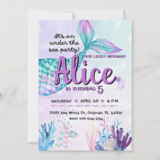 Invitación Mermaid invite for birthday parties 招待状