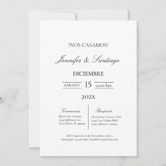 Invitación minimalista para boda  招待状 (正面)