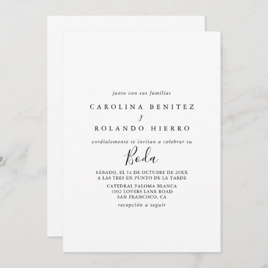 Invitación Minimalista y Sencilla de Boda 招待状 (正面/裏面)