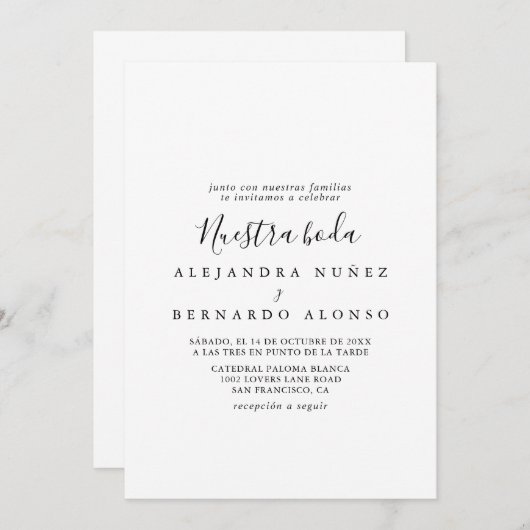 Invitación Minimalista y Sencilla de Nuestra Boda 招待状 (正面/裏面)