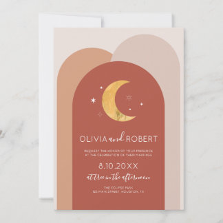 Invitación Modern Boho Moon Wedding Invitation 招待状