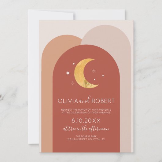 Invitación Modern Boho Moon Wedding Invitation 招待状 (正面)