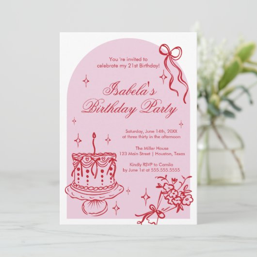 Invitación Modern girly doodle Birthday Invitation 招待状 (スタンド正面)