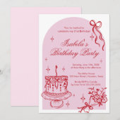 Invitación Modern girly doodle Birthday Invitation 招待状 (正面/裏面)