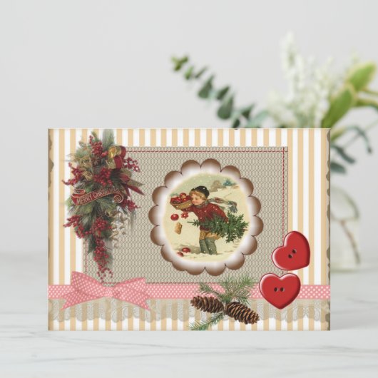 Invitación Navidad  estilo scrapbooking vintag 招待状 (スタンド正面)