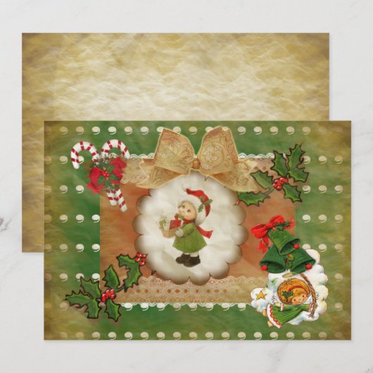 Invitación Navidad  estilo scrapbooking vintag 招待状 (正面/裏面)