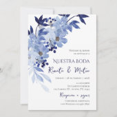 Invitación Navy Blue Spanish Wedding Invitation 招待状 (正面)