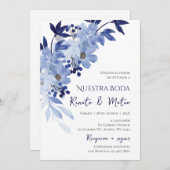 Invitación Navy Blue Spanish Wedding Invitation 招待状 (正面/裏面)