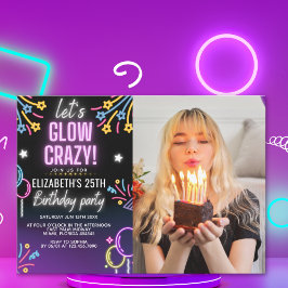 Invitación Neon Glow - Birthday Party with Photo 招待状