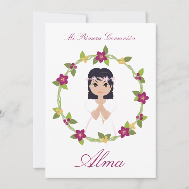 Invitación Niña Primera Comunión con Orla Floral (正面)