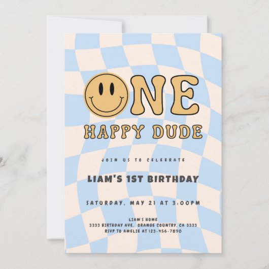 INVITACIÓN ONE HAPPY DUDE BIRTHDAY 招待状 (正面)