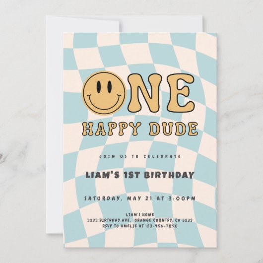INVITACIÓN ONE HAPPY DUDE BIRTHDAY 招待状 (正面)