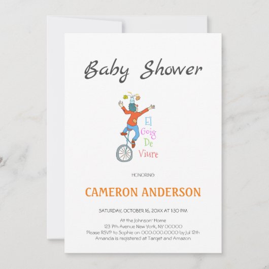 Invitación Pallasso en monocicle. L'alegria de viu 招待状 (正面)