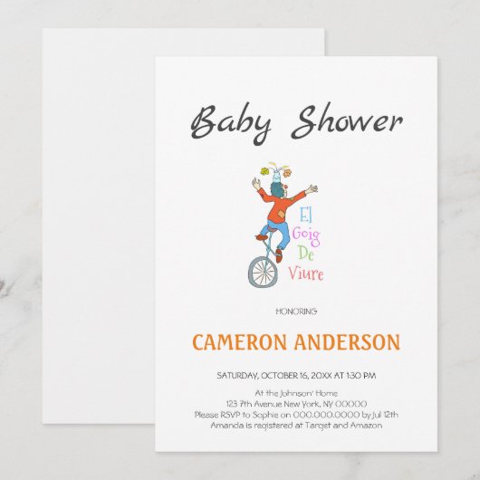 Invitación Pallasso en monocicle. L'alegria de viu 招待状 (正面/裏面)