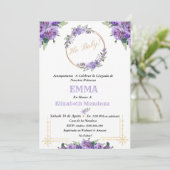 invitacion para Baby Shower con Flores purpura 招待状 (スタンド正面)