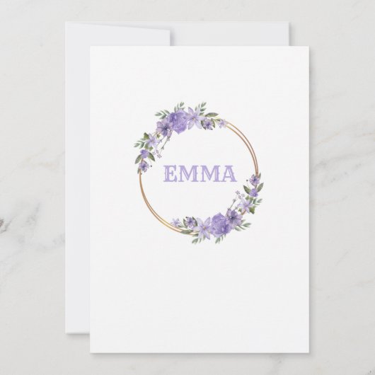 invitacion para Baby Shower con Flores purpura 招待状 (裏面)