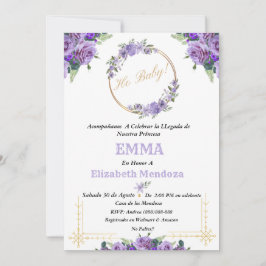 invitacion para Baby Shower con Flores purpura 招待状