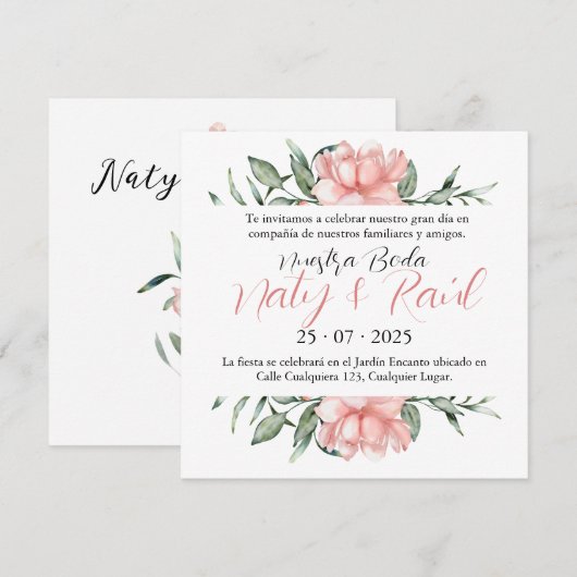 Invitación para Bodas Rosa Pastel 招待状 (正面/裏面)