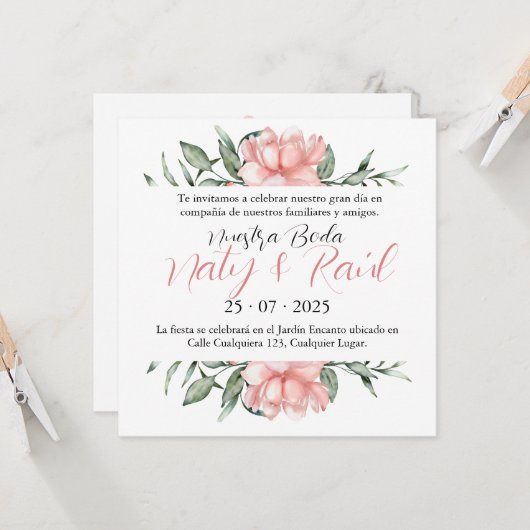 Invitación para Bodas Rosa Pastel 招待状 (正面/裏面インサイチュ)