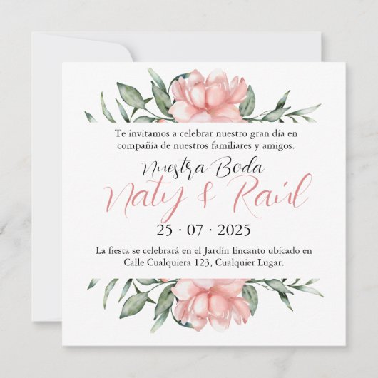 Invitación para Bodas Rosa Pastel 招待状 (正面)