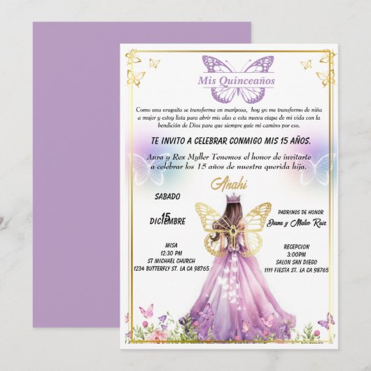 Invitación para fiestas de Quinceaños  招待状 (正面/裏面)