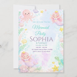 Invitación Pastel Pink Mermaid Birthday Invitation 招待状