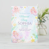 Invitación Pastel Pink Mermaid Birthday Invitation 招待状 (スタンド正面)