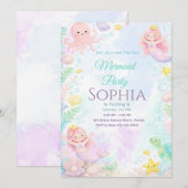 Invitación Pastel Pink Mermaid Birthday Invitation 招待状 (正面/裏面)
