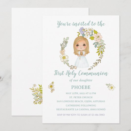 Invitación PHOEBE Primera Comunión 招待状 (正面/裏面)
