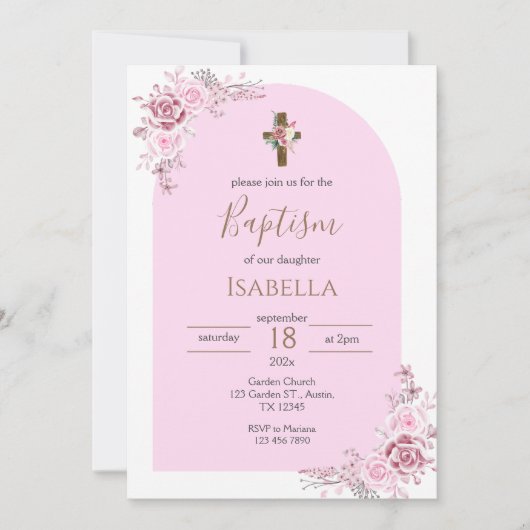 Invitación Pink Baptism Invitation 招待状 (正面)