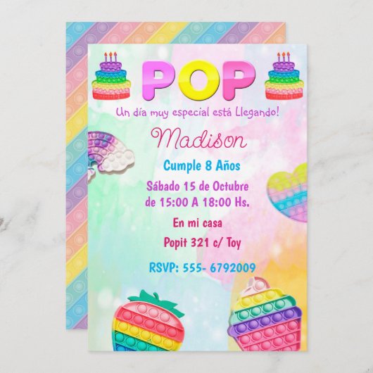 Invitación Pop It Niña 招待状 (正面/裏面)