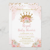 Invitación Princess Floral Pink & Gold Baby Shower 招待状 (正面/裏面)
