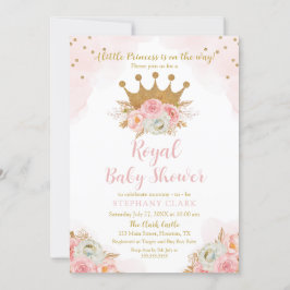 Invitación Princess Floral Pink & Gold Baby Shower 招待状