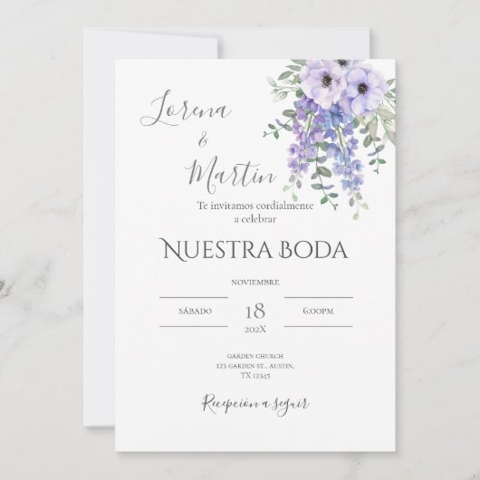 Invitación Purple Floral wedding invitation in 招待状 (正面)