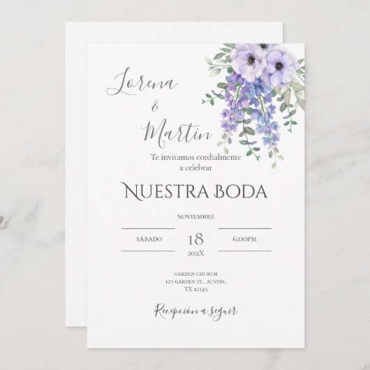 Invitación Purple Floral wedding invitation in 招待状 (正面/裏面)
