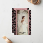 Invitación Quinceañera Foto Damasco Rosa Español ノートカード (正面/裏面インサイチュ)