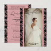 Invitación Quinceañera Foto Damasco Rosa Español ノートカード (正面/裏面)