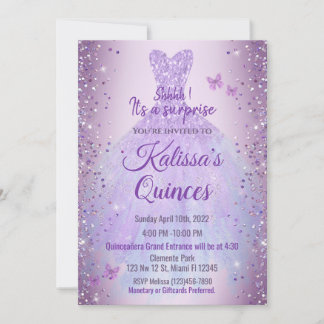 Invitación Quinceañera Purple Lilac Butterflies 招待状